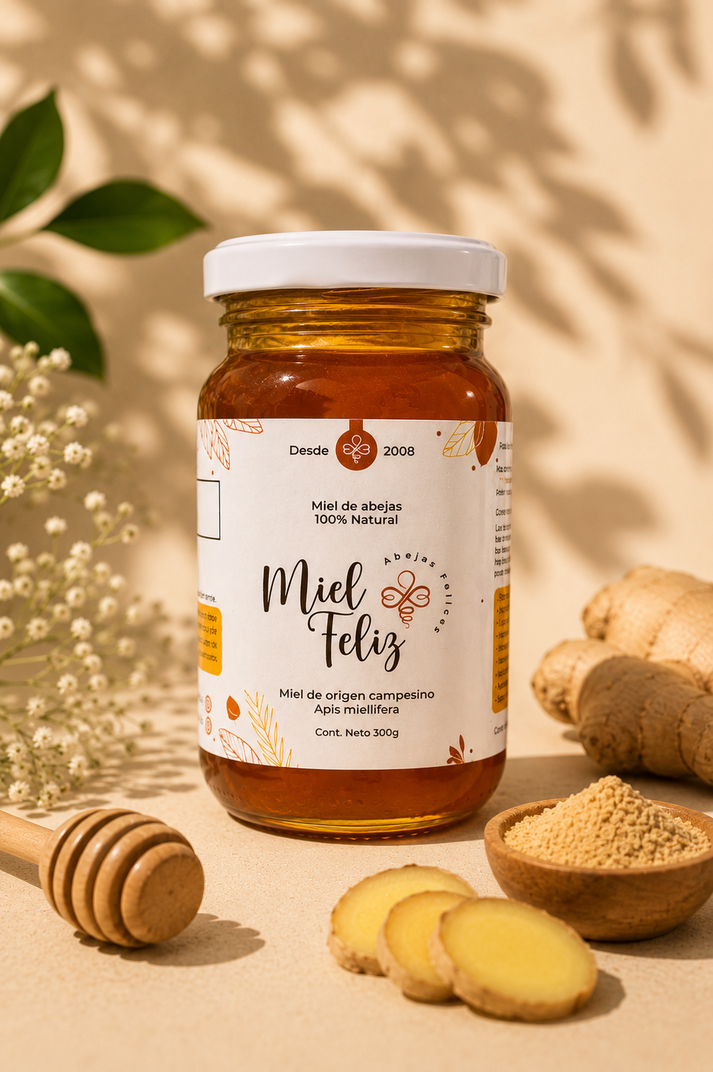 Miel pura infusionada con jengibre 300g Miel feliz