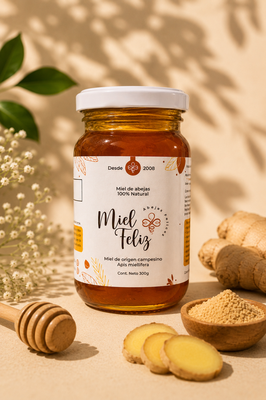 Miel pura infusionada con jengibre 300g Miel feliz